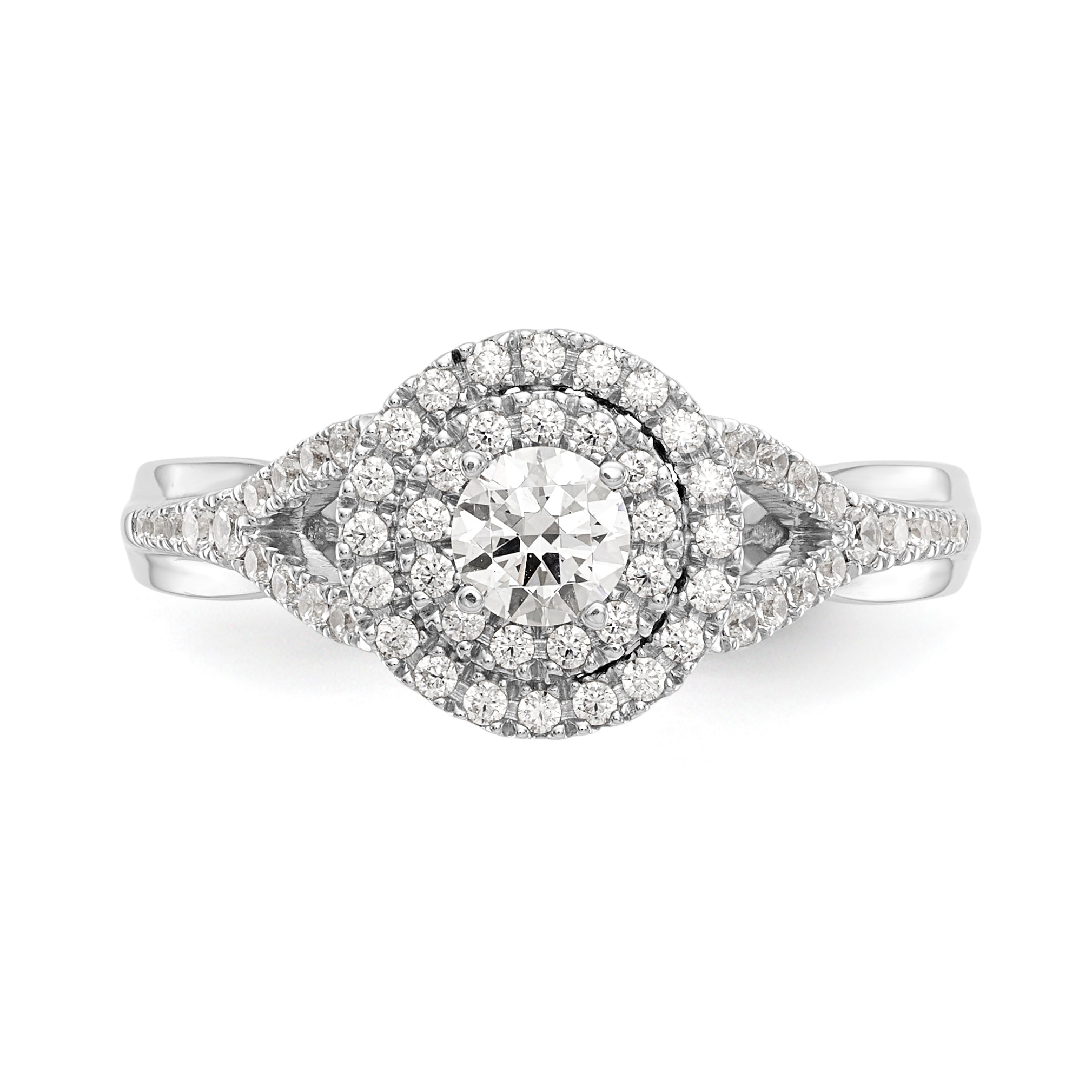 Halo-Ring mit rundem simuliertem Diamanten aus 14K Weißgold
