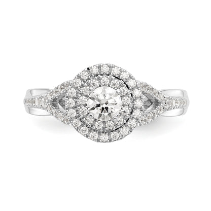 Halo-Ring mit rundem simuliertem Diamanten aus 14K Weißgold