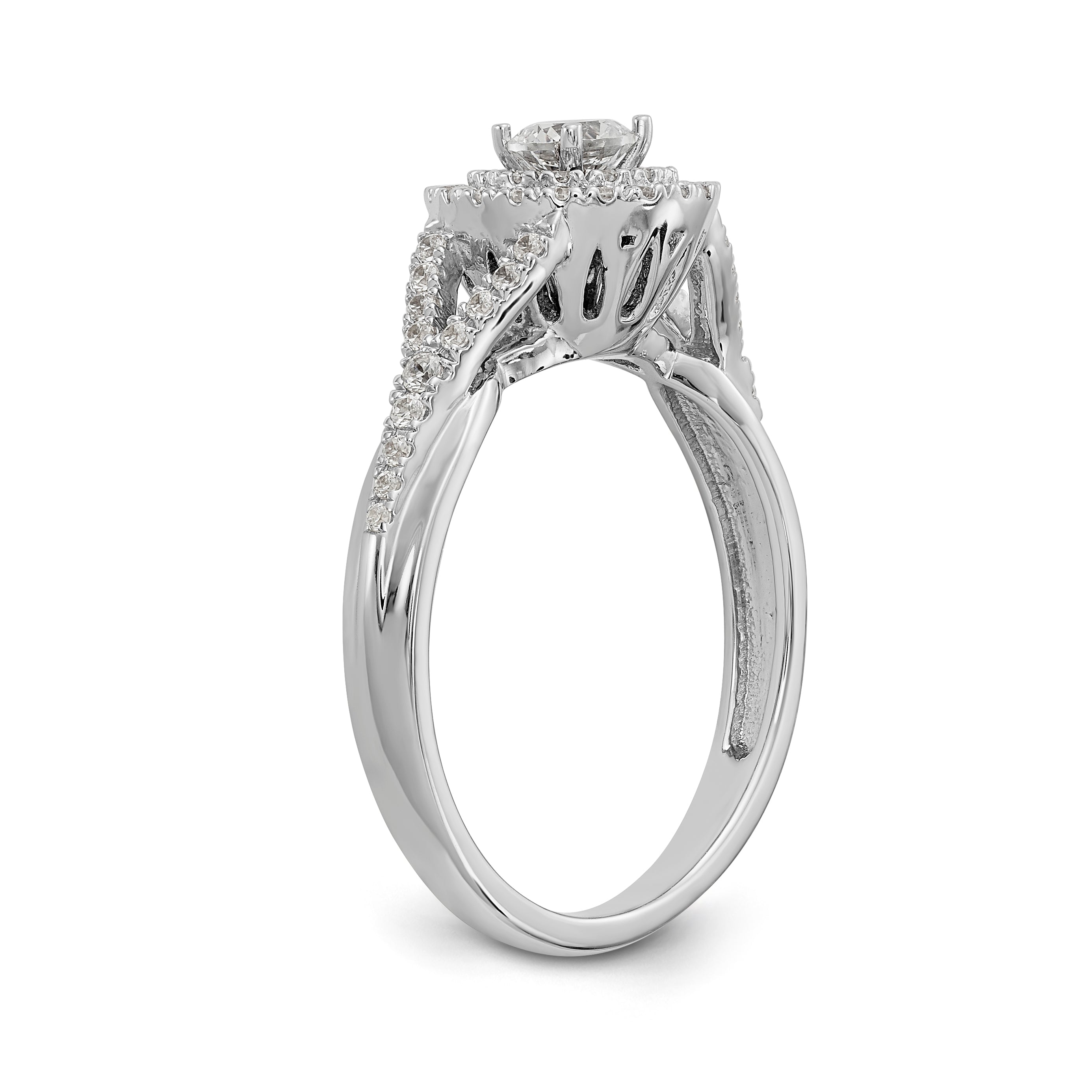 Halo-Ring mit rundem simuliertem Diamanten aus 14K Weißgold