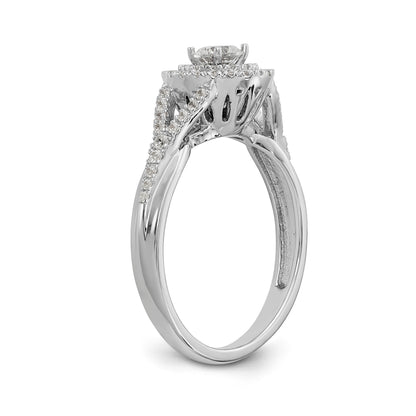 Halo-Ring mit rundem simuliertem Diamanten aus 14K Weißgold
