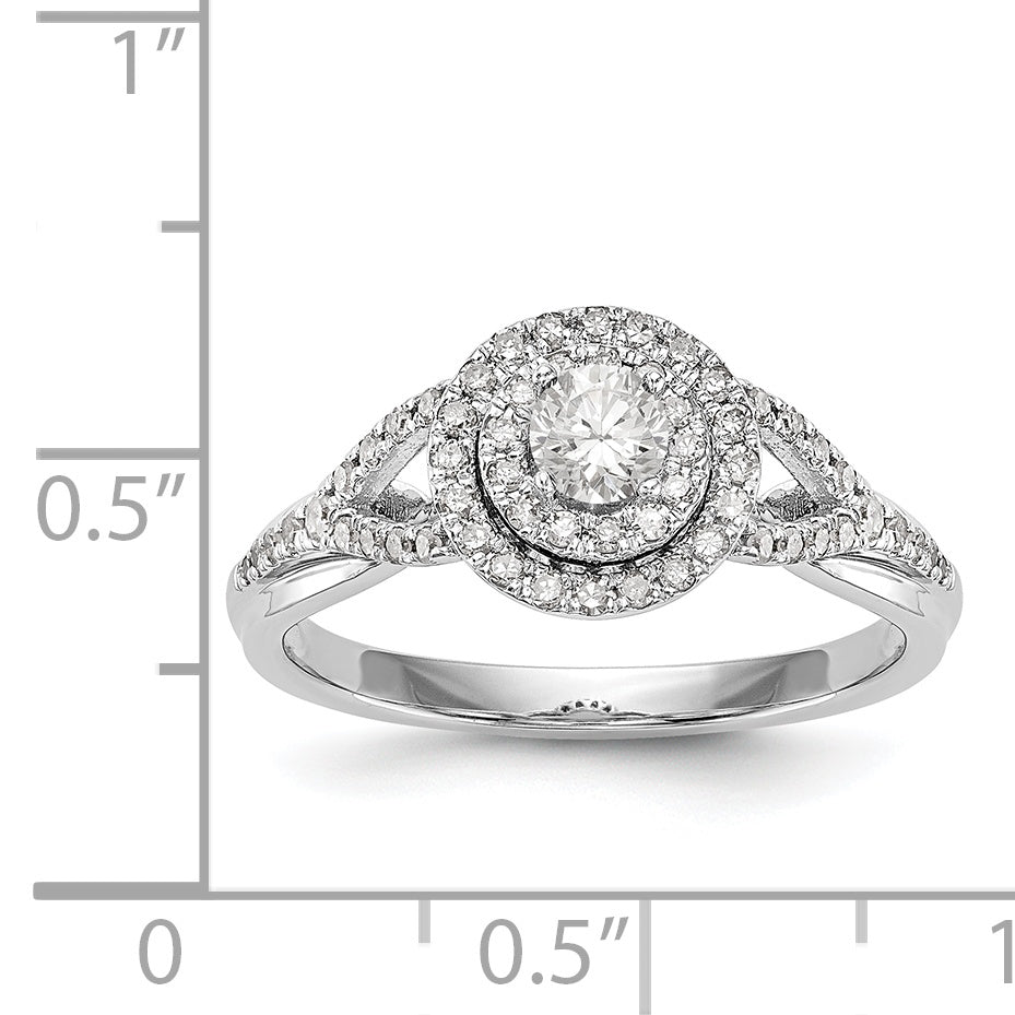 Halo-Ring mit rundem simuliertem Diamanten aus 14K Weißgold