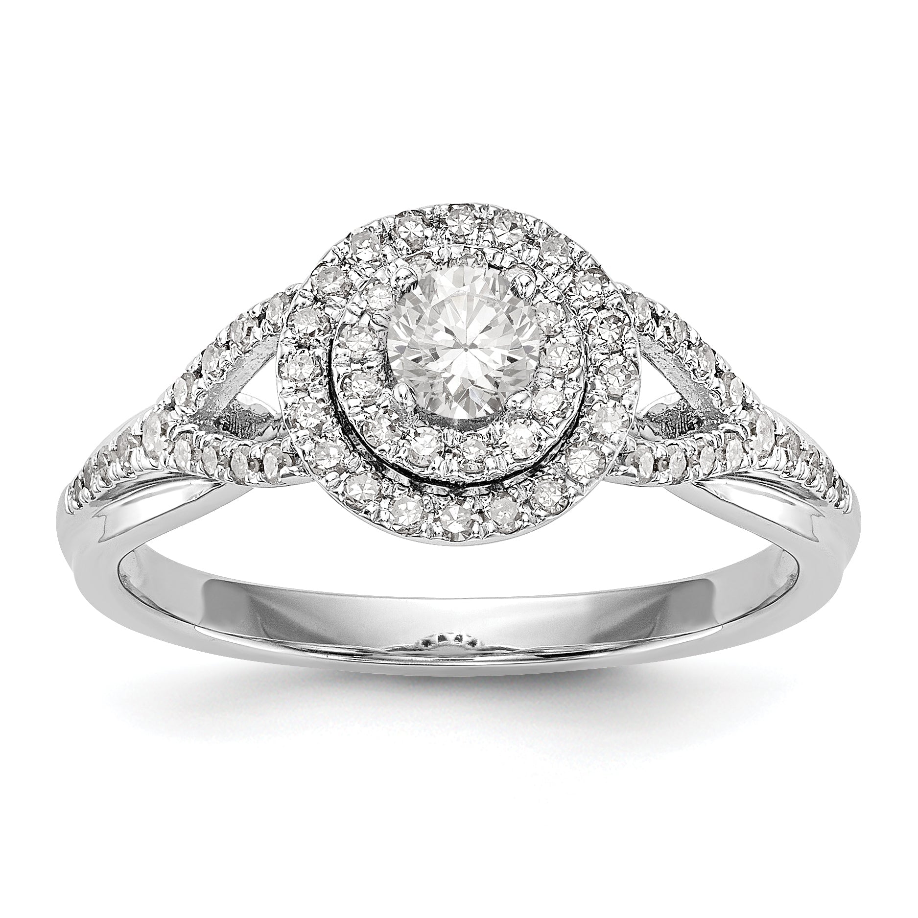 Halo-Ring mit rundem simuliertem Diamanten aus 14K Weißgold