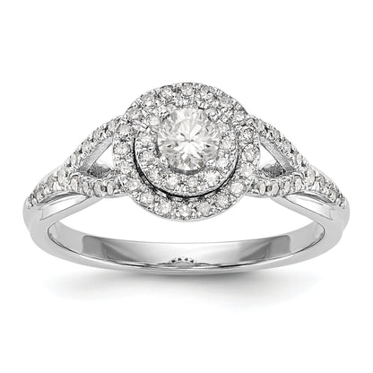 Halo-Ring mit rundem simuliertem Diamanten aus 14K Weißgold