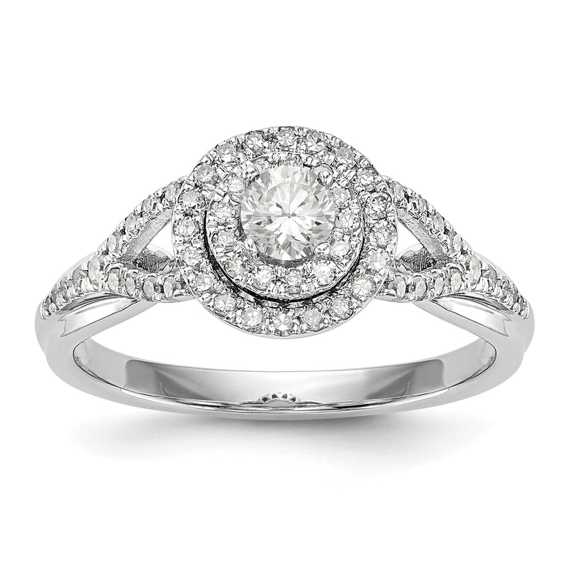 Ring mit rundem simuliertem Diamanten in Halo-Fassung aus 14K Weißgold