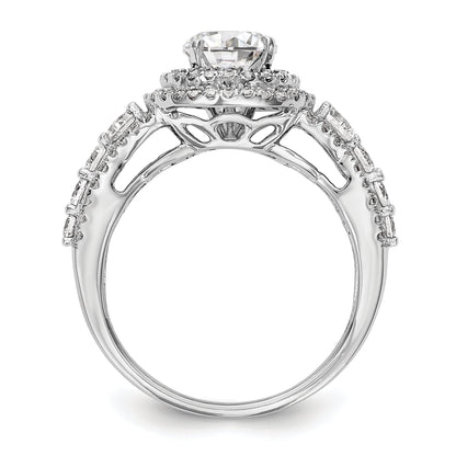 14K Weißgold Verlobungsring mit Halo aus simulierten Diamanten, Peg-Set-Fassung