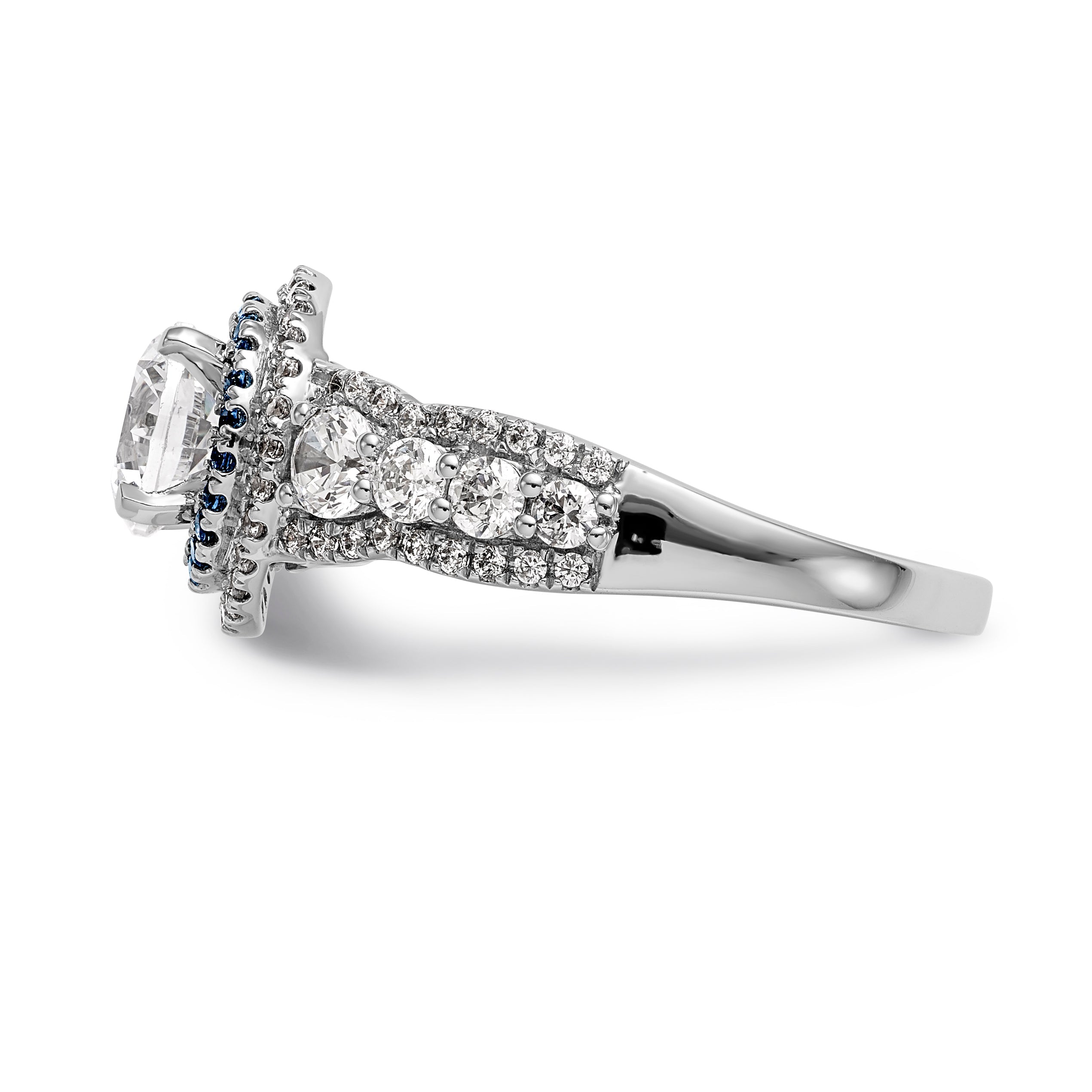 14K Weißgold Verlobungsring mit Halo aus simulierten Diamanten, Peg-Set-Fassung