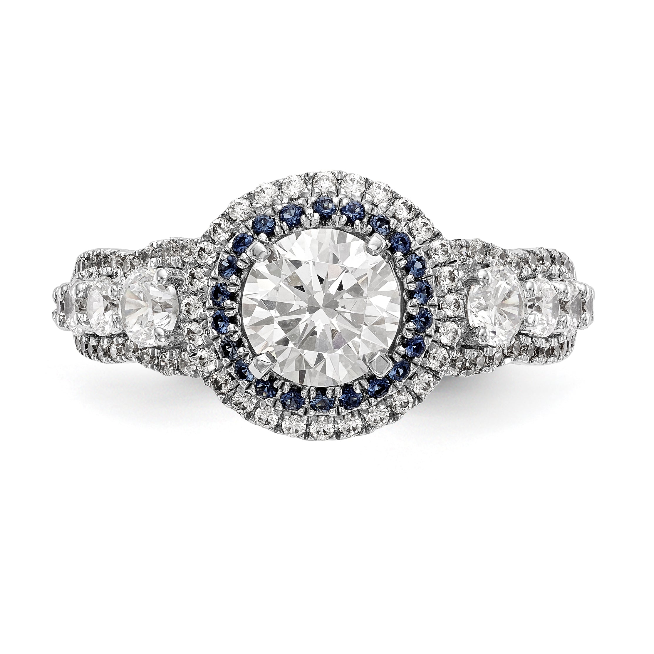 14K Weißgold Verlobungsring mit Halo aus simulierten Diamanten, Peg-Set-Fassung