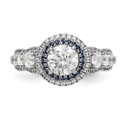 14K Weißgold Verlobungsring mit Halo aus simulierten Diamanten, Peg-Set-Fassung