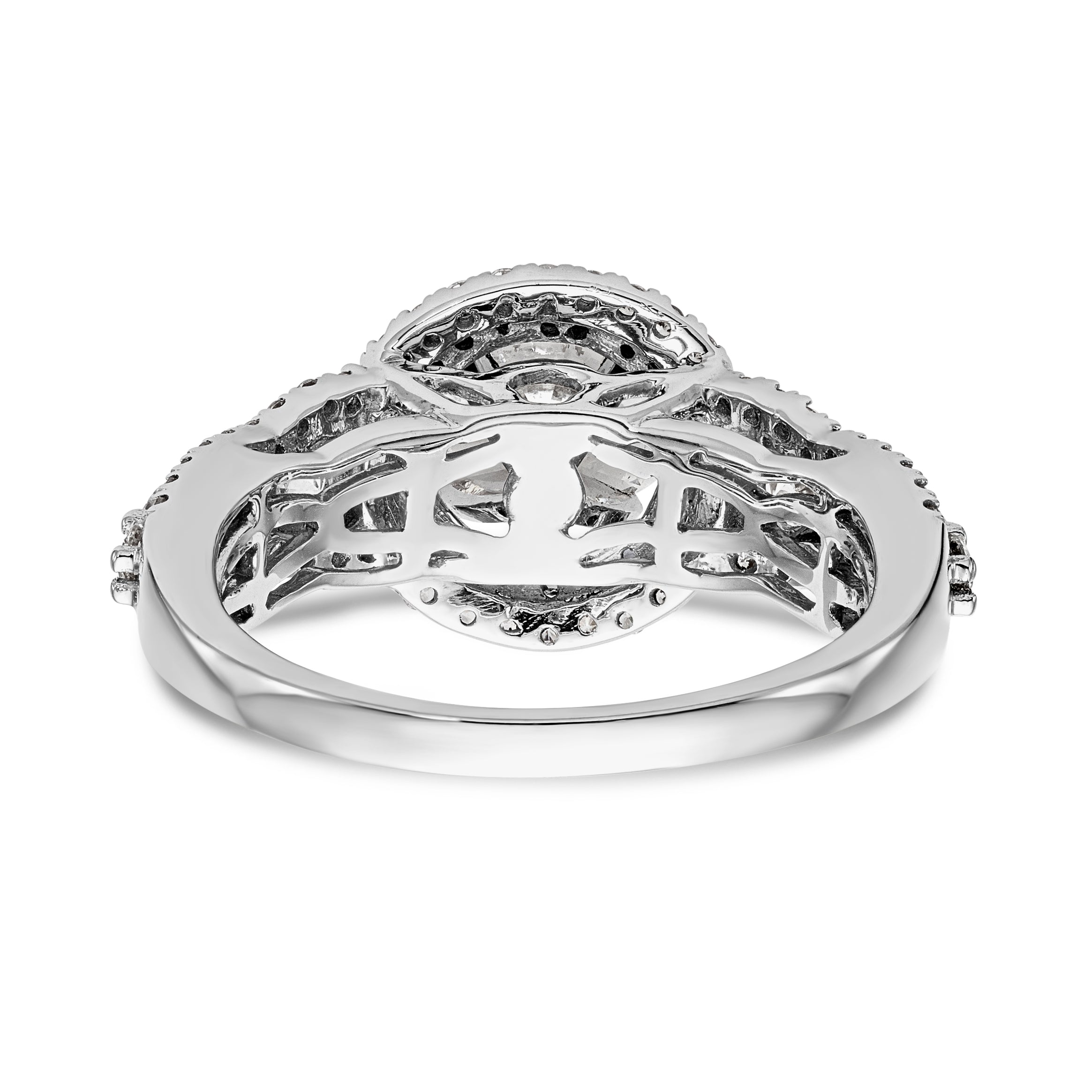 14K Weißgold Verlobungsring mit Halo aus simulierten Diamanten, Peg-Set-Fassung