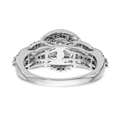 14K Weißgold Verlobungsring mit Halo aus simulierten Diamanten, Peg-Set-Fassung
