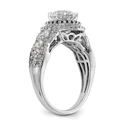 14K Weißgold Verlobungsring mit Halo aus simulierten Diamanten, Peg-Set-Fassung