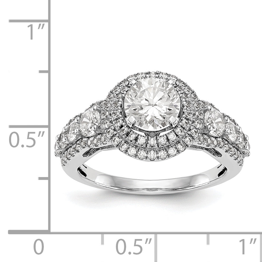14K Weißgold Verlobungsring mit Halo aus simulierten Diamanten, Peg-Set-Fassung