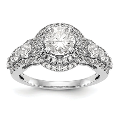 14K Weißgold Verlobungsring mit Halo aus simulierten Diamanten, Peg-Set-Fassung