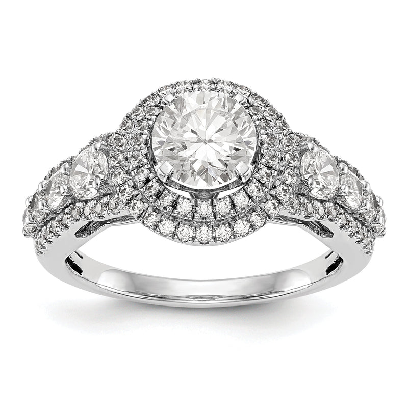 14K Weißgold Verlobungsring mit Halo aus simulierten Diamanten, Peg-Set-Fassung
