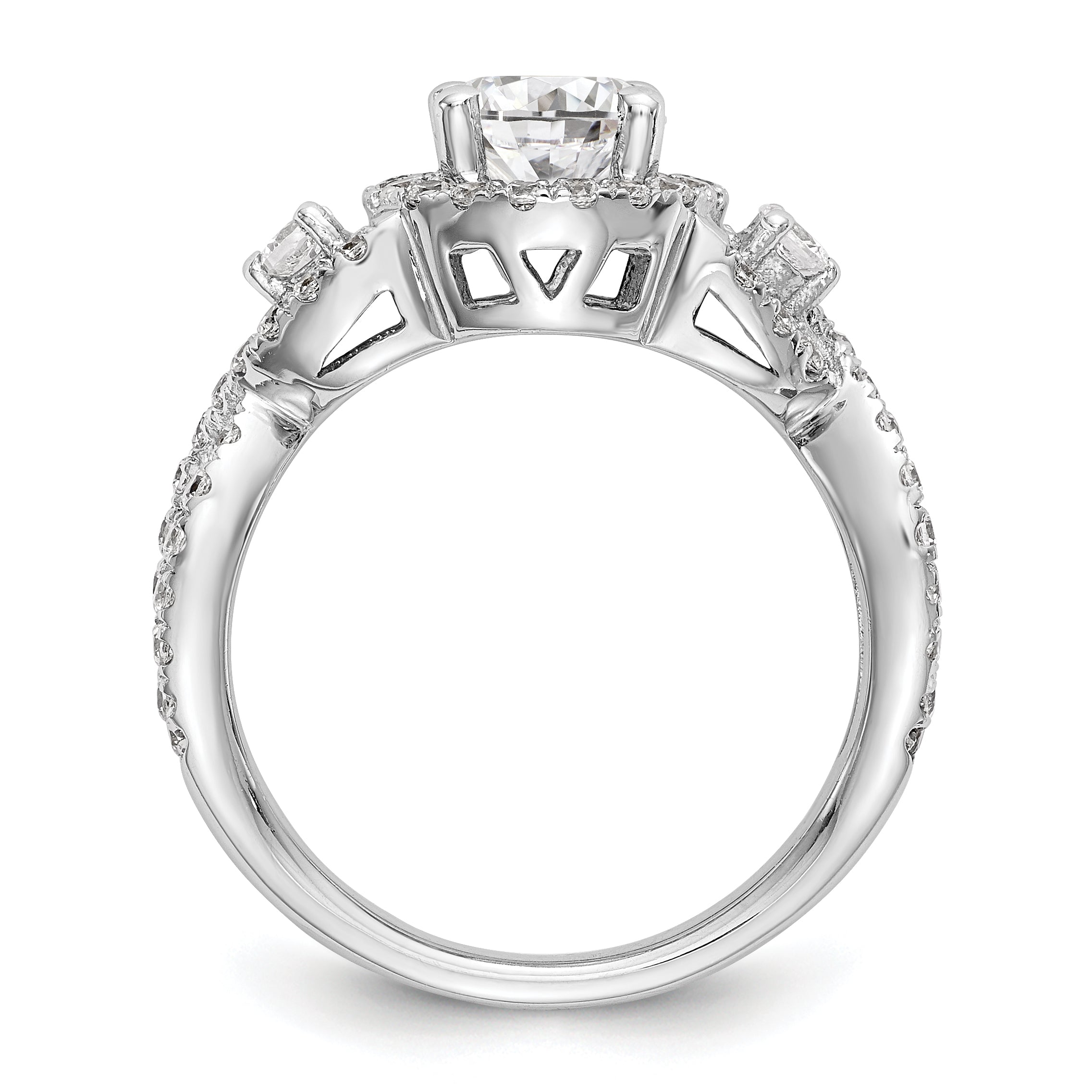 Verlobungsring aus 14K Weißgold mit rundem simuliertem Diamanten und Halo