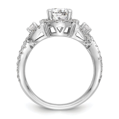 Verlobungsring aus 14K Weißgold mit rundem simuliertem Diamanten und Halo