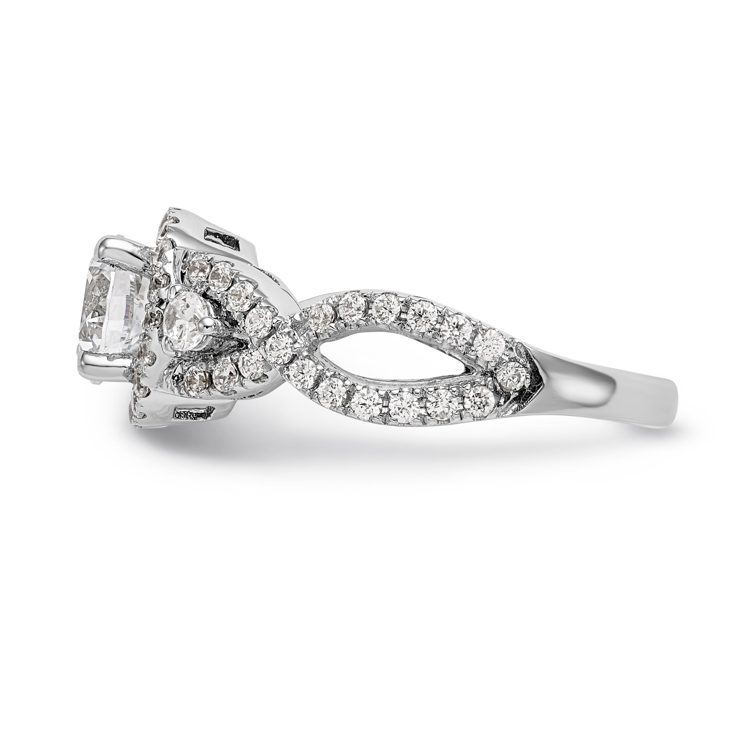 Verlobungsring aus 14K Weißgold mit rundem simuliertem Diamanten und Halo