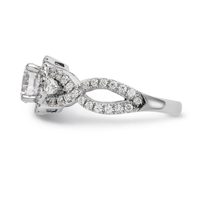 Verlobungsring aus 14K Weißgold mit rundem simuliertem Diamanten und Halo