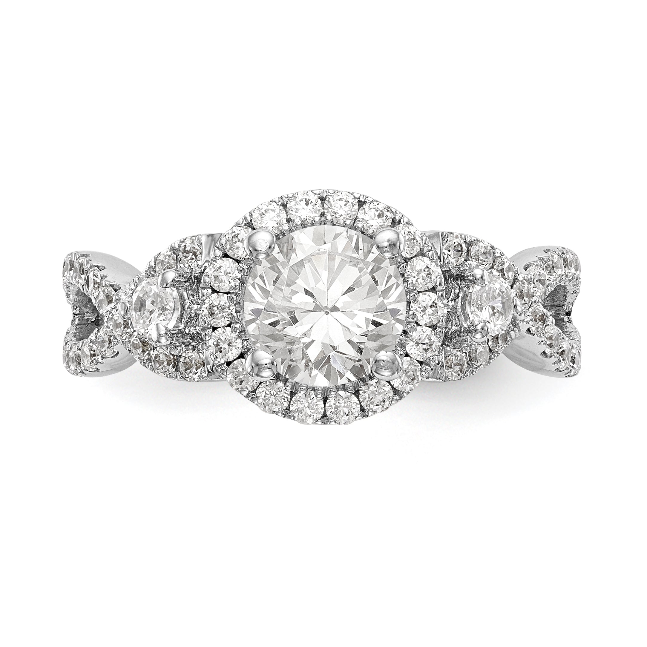 Verlobungsring aus 14K Weißgold mit rundem simuliertem Diamanten und Halo
