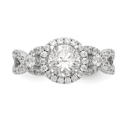 Verlobungsring aus 14K Weißgold mit rundem simuliertem Diamanten und Halo