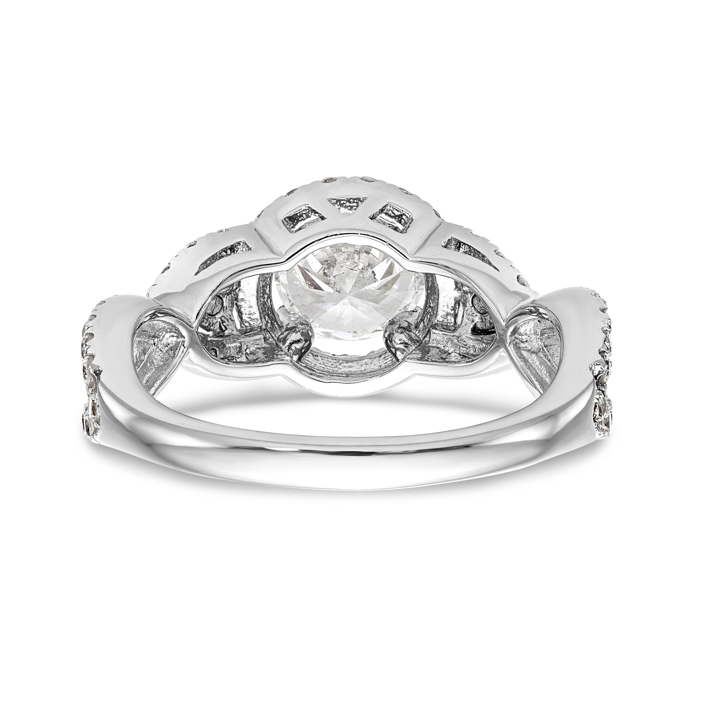 Verlobungsring aus 14K Weißgold mit rundem simuliertem Diamanten und Halo