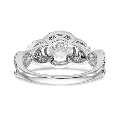 Verlobungsring aus 14K Weißgold mit rundem simuliertem Diamanten und Halo