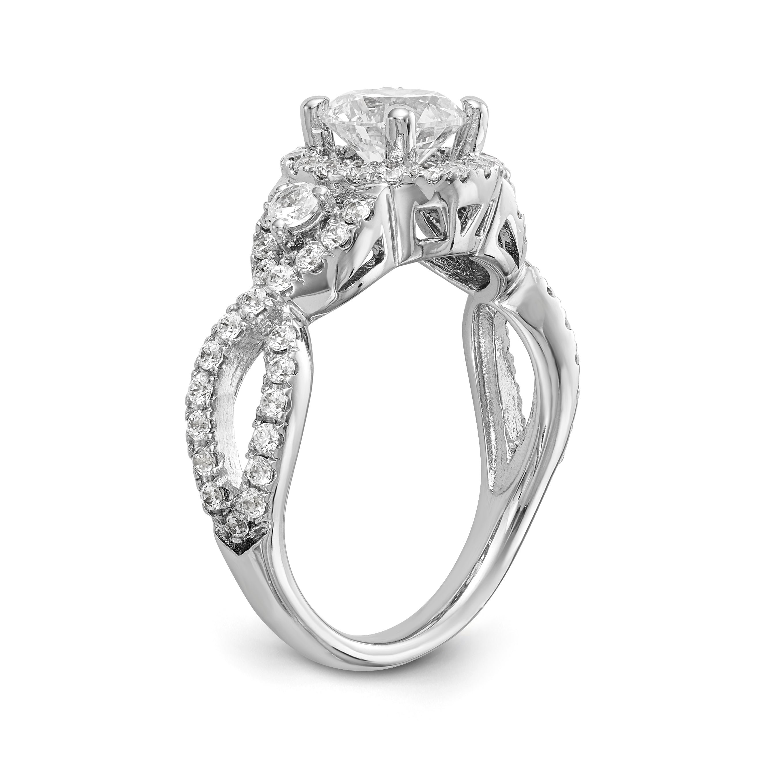 Verlobungsring aus 14K Weißgold mit rundem simuliertem Diamanten und Halo