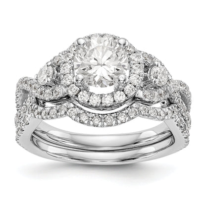 Verlobungsring aus 14K Weißgold mit rundem simuliertem Diamanten und Halo