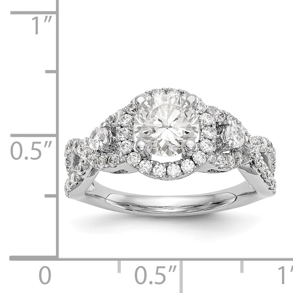 Verlobungsring aus 14K Weißgold mit rundem simuliertem Diamanten und Halo
