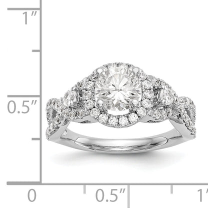 Verlobungsring aus 14K Weißgold mit rundem simuliertem Diamanten und Halo