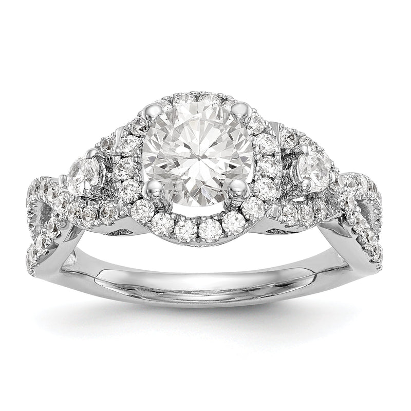 Verlobungsring aus 14K Weißgold mit rundem simuliertem Diamanten und Halo
