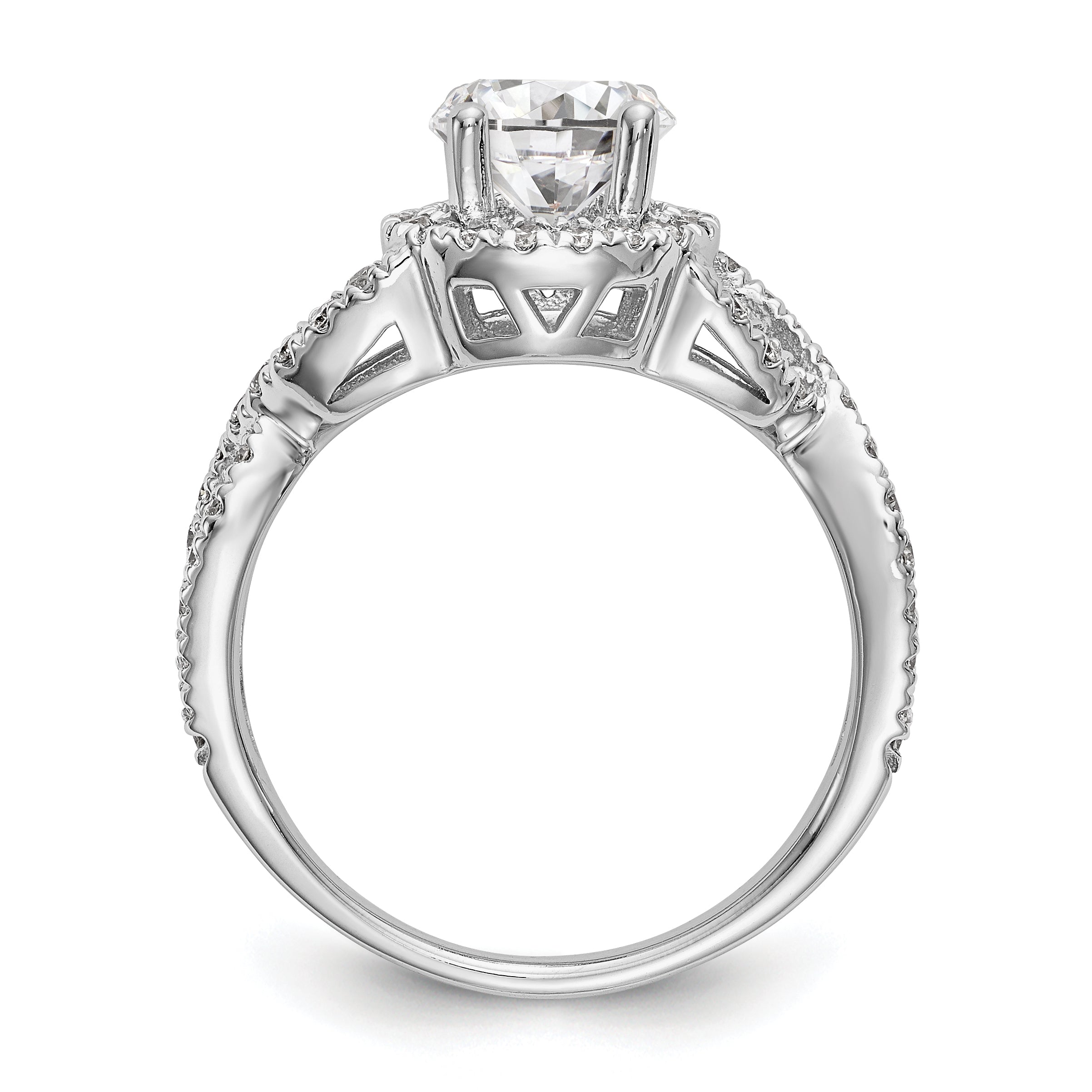 Verlobungsring aus 14K Weißgold mit Halo aus rundem simuliertem Diamant