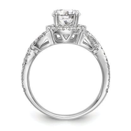 Verlobungsring aus 14K Weißgold mit Halo aus rundem simuliertem Diamant