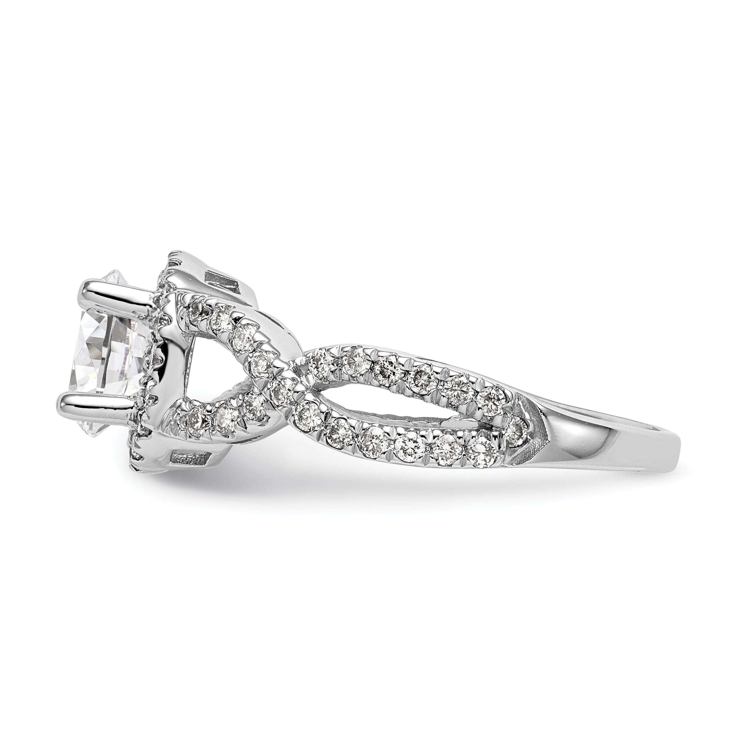 Verlobungsring aus 14K Weißgold mit Halo aus rundem simuliertem Diamant