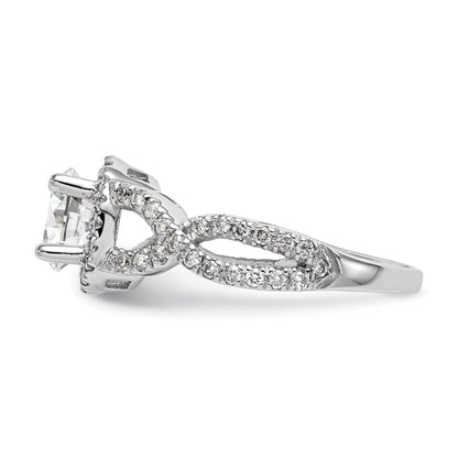 Verlobungsring aus 14K Weißgold mit Halo aus rundem simuliertem Diamant
