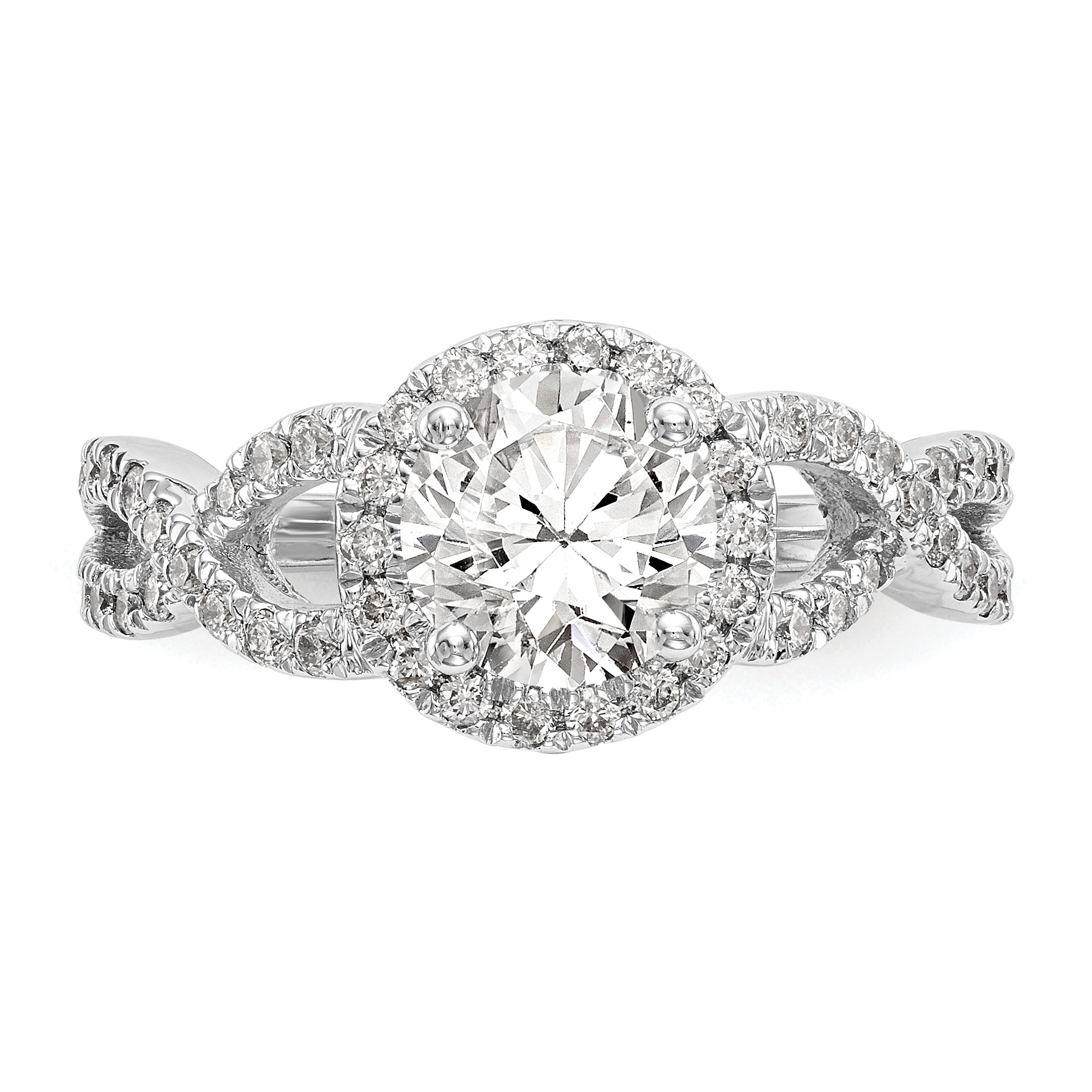 Verlobungsring aus 14K Weißgold mit Halo aus rundem simuliertem Diamant