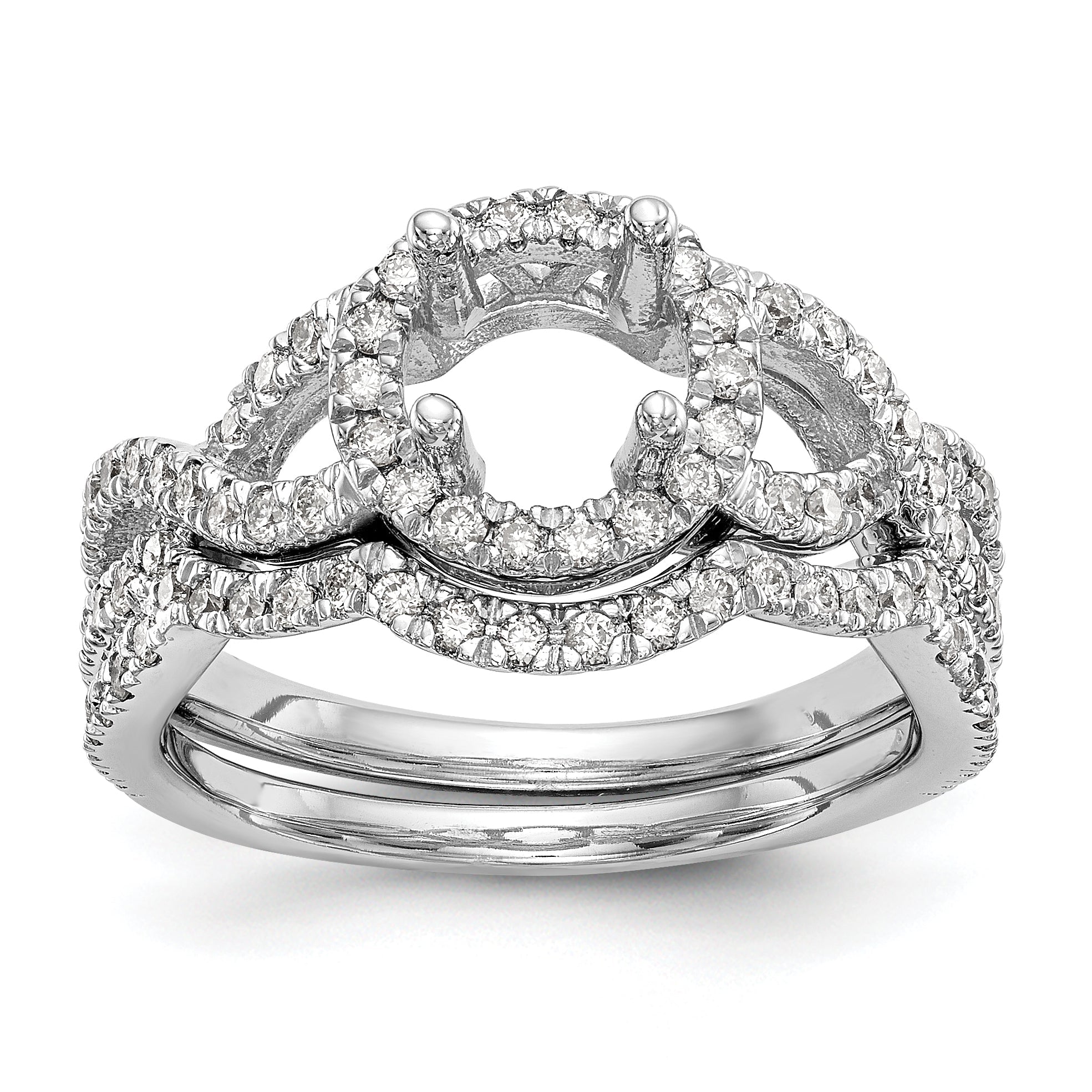 Verlobungsring aus 14K Weißgold mit Halo aus rundem simuliertem Diamant