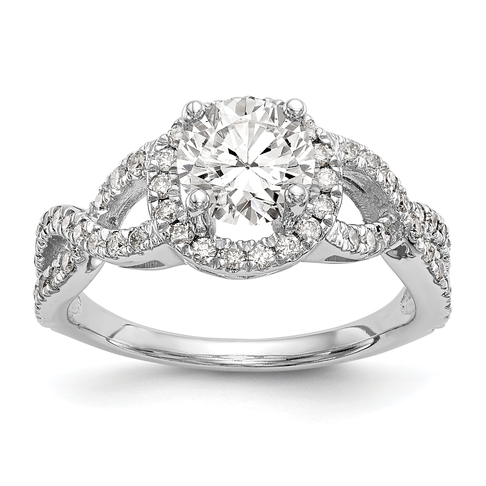 Verlobungsring aus 14K Weißgold mit Halo aus rundem simuliertem Diamant