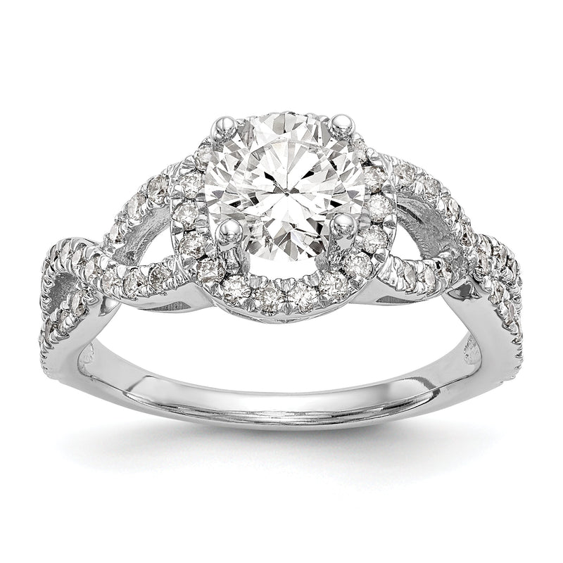 14K Weißgold Verlobungsring mit rundem simuliertem Diamanten und Halo-Fassung