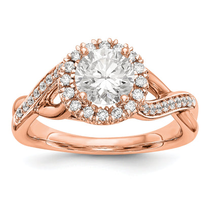 14K Roségold Verlobungsring mit rundem simuliertem Diamanten und Halo-Fassung
