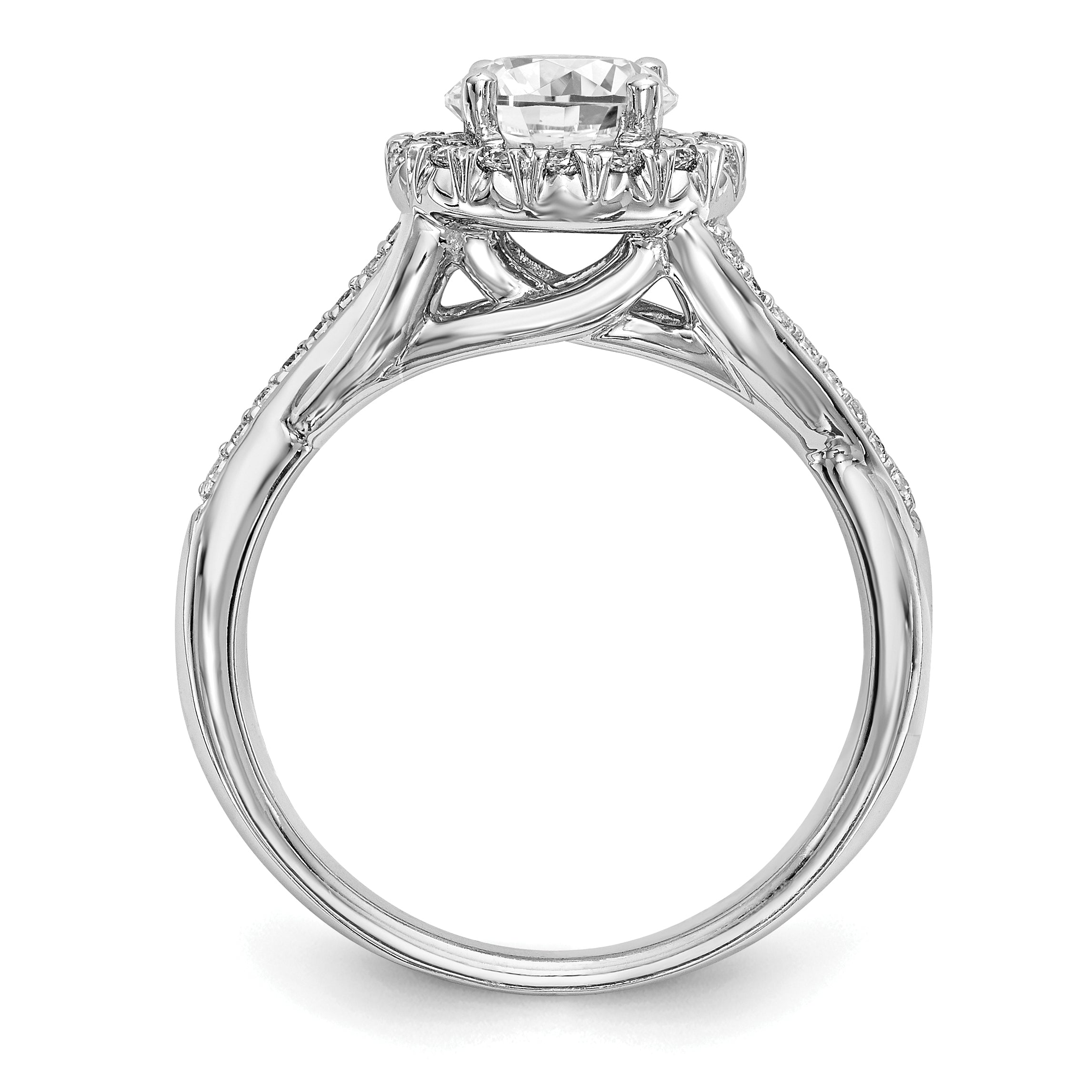 14K Weißgold Verlobungsring mit rundem simuliertem Diamanten und Halo