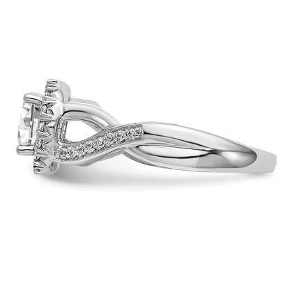 14K Weißgold Verlobungsring mit rundem simuliertem Diamanten und Halo