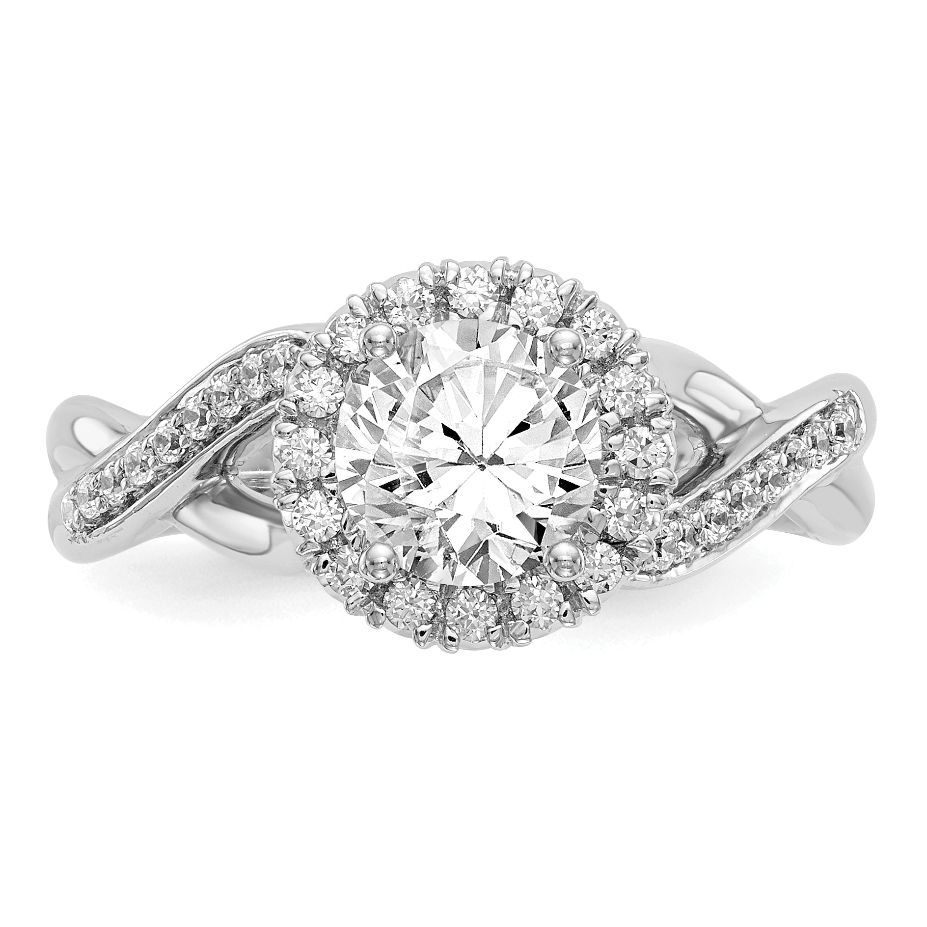 14K Weißgold Verlobungsring mit rundem simuliertem Diamanten und Halo