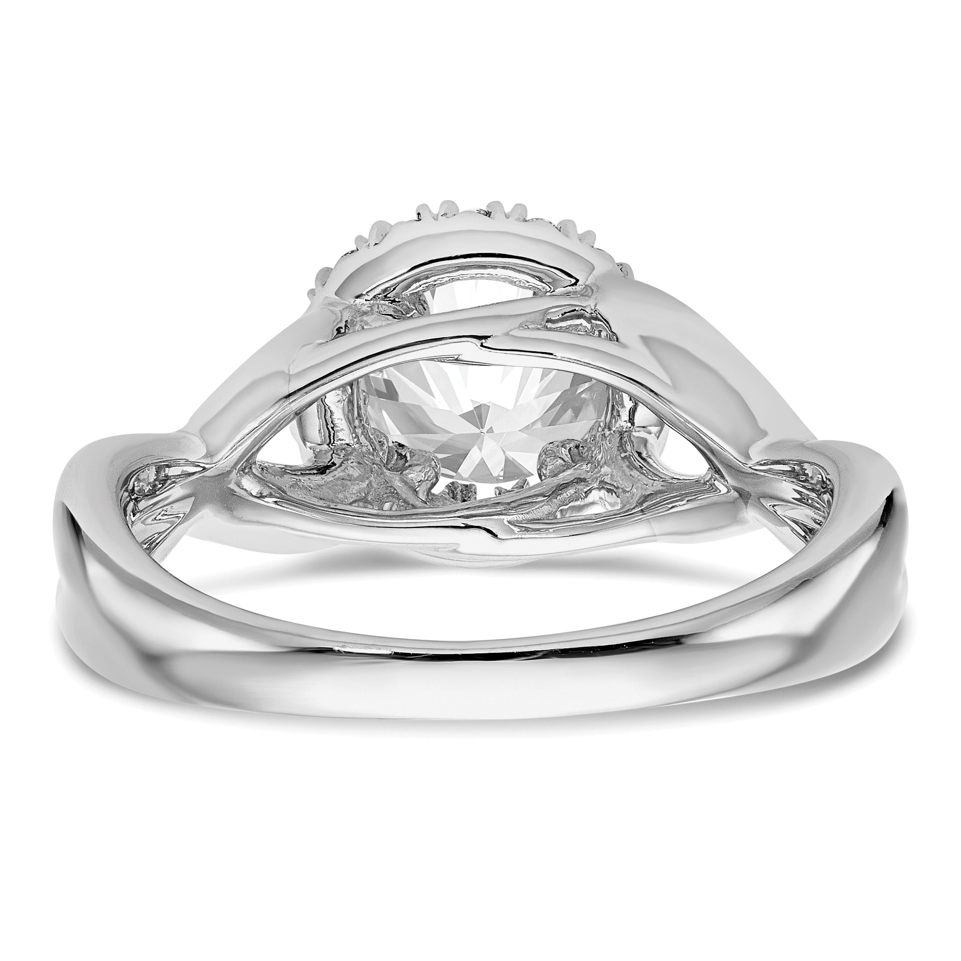 14K Weißgold Verlobungsring mit rundem simuliertem Diamanten und Halo