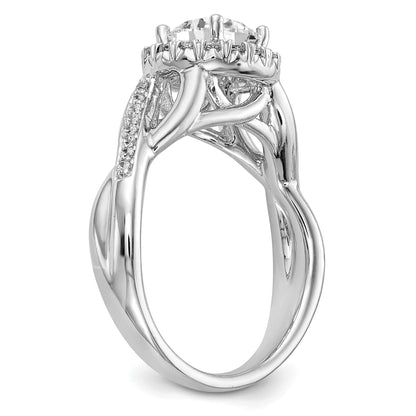 14K Weißgold Verlobungsring mit rundem simuliertem Diamanten und Halo
