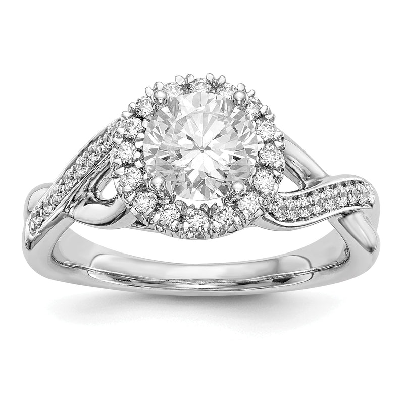 14K Weißgold Verlobungsring mit rundem simuliertem Diamanten und Halo
