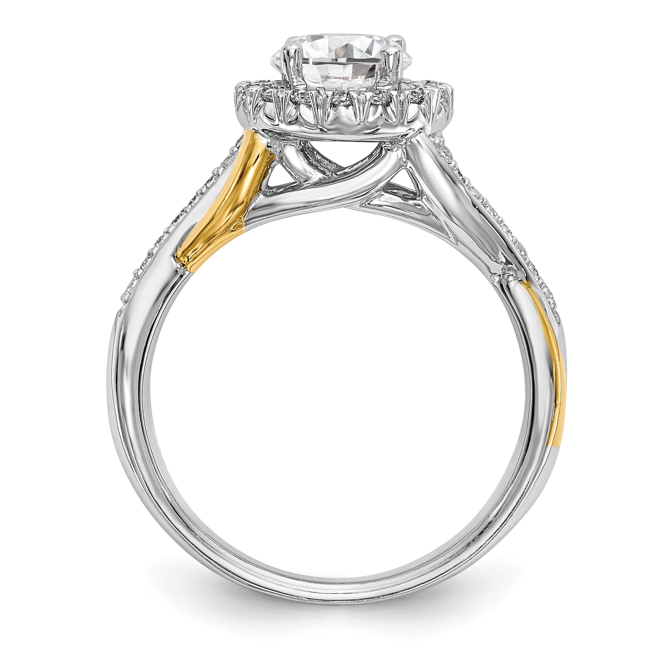 14K Gelb- und Weißgold Verlobungsring mit rundem Zirkonia und Halo
