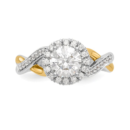 14K Gelb- und Weißgold Verlobungsring mit rundem Zirkonia und Halo