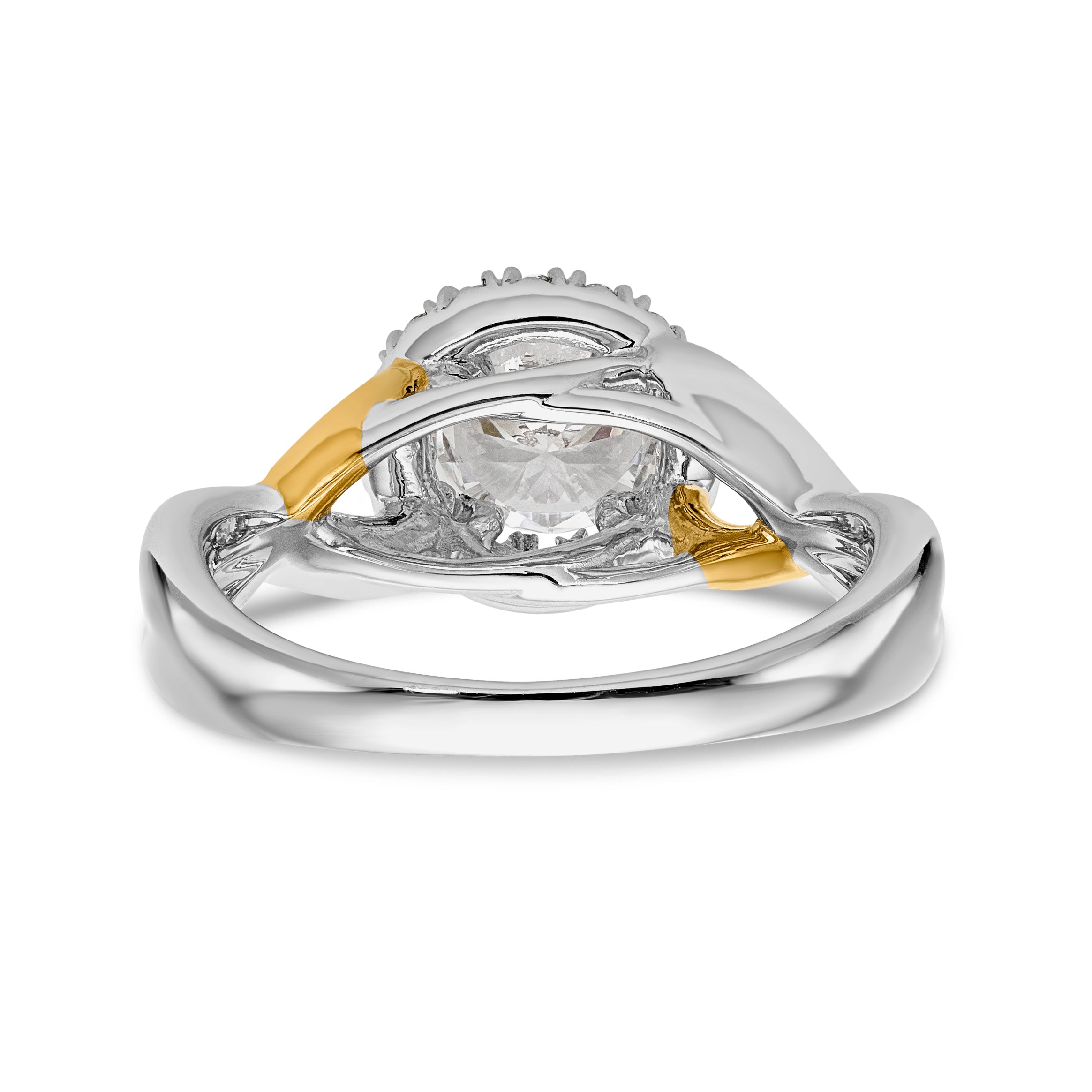 14K Gelb- und Weißgold Verlobungsring mit rundem Zirkonia und Halo