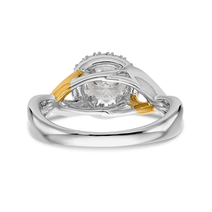 14K Gelb- und Weißgold Verlobungsring mit rundem Zirkonia und Halo